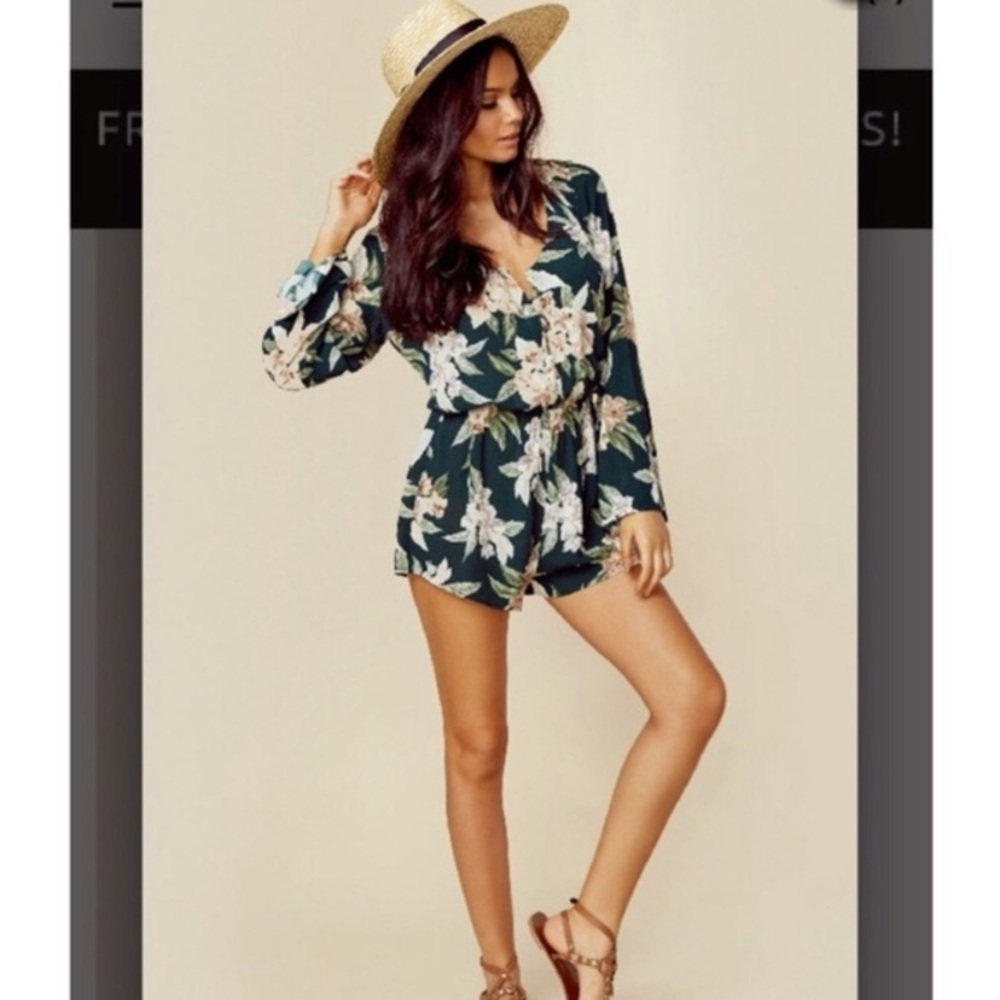 Show Me Your Mumu Tropical Sexy Floral Lilly Green Romper Small S Semi Sheer